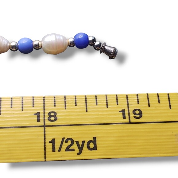 Vintage Baroque Freshwater Pearls Blue Cat Eye Gold Tone Spacer Collar Necklace - Picture 8 of 8